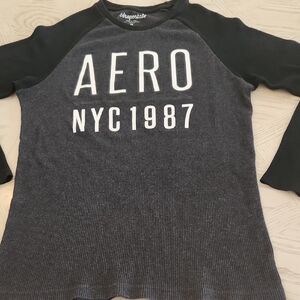 Aeropostale Black and Gray Raglan  Long Sleeve Thermal Shirt Men's Size Large